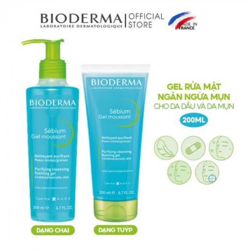  Gel Rửa Mặt Hỗ Trợ Ngừa Mụn Cho Da Hỗn Hợp Hoặc Da Dầu Bioderma Sebium Gel Moussant